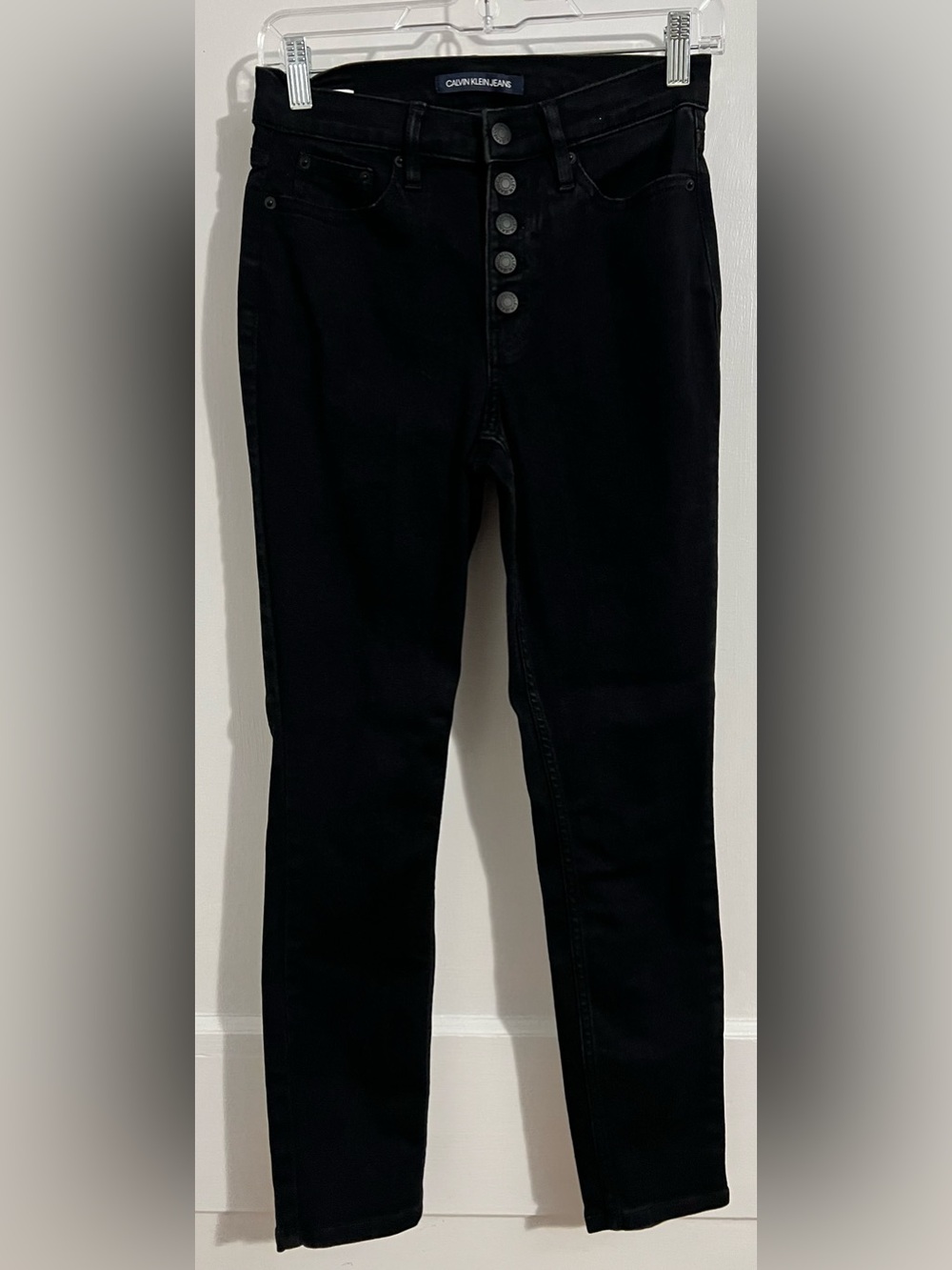Calvin Klein Black High-Rise Button-Fly Skinny Jeans